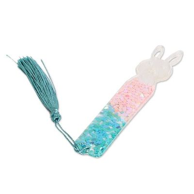 Alternate image for Handmade Bunny-Themed Resin Bookmark with Turquoise Tassel Bunny Legends