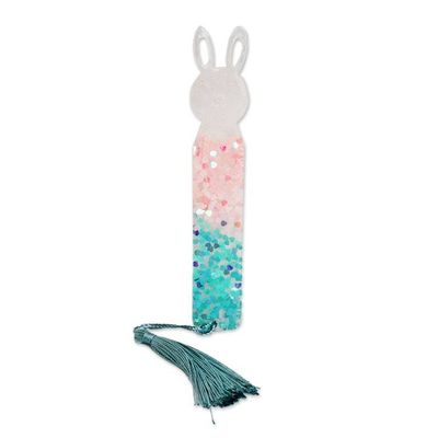Alternate image for Handmade Bunny-Themed Resin Bookmark with Turquoise Tassel Bunny Legends