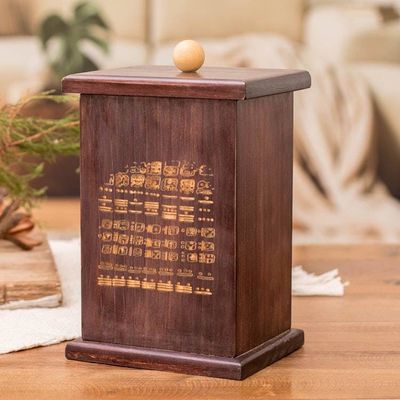 Alternate image for Pinewood Decorative Box with Pyrography Mayan Motif Dresden Codex