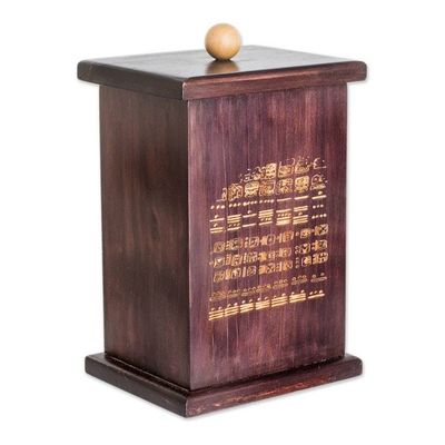 Alternate image for Pinewood Decorative Box with Pyrography Mayan Motif Dresden Codex