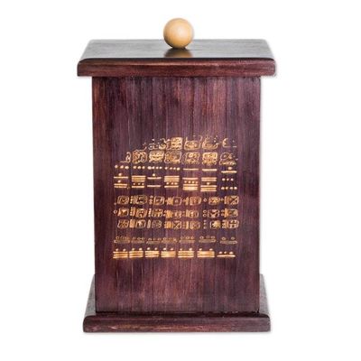 Alternate image for Pinewood Decorative Box with Pyrography Mayan Motif Dresden Codex