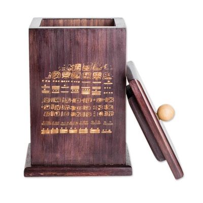 Alternate image for Pinewood Decorative Box with Pyrography Mayan Motif Dresden Codex