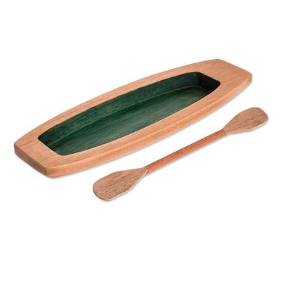 Alternate image for Handmade Brown and Green Cedarwood Boat Catchall with Paddle To the Green Lagoon
