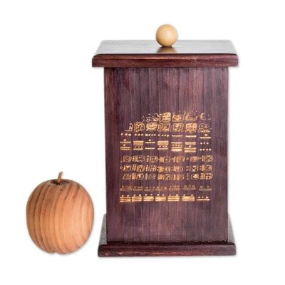 Alternate image for Pinewood Decorative Box with Pyrography Mayan Motif Dresden Codex