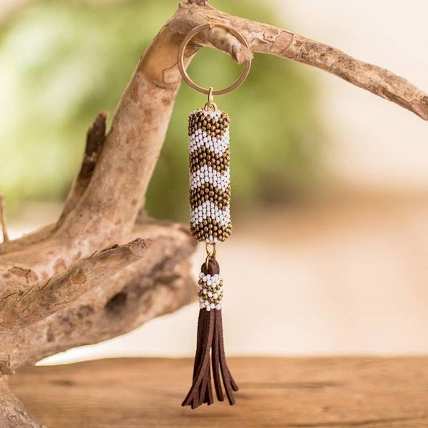 Alternate image for Beaded Leather Keychain and Bag Charm Handmade in Guatemala Lovely Radiance