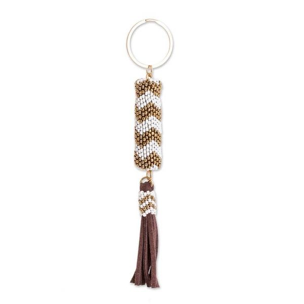 Alternate image for Beaded Leather Keychain and Bag Charm Handmade in Guatemala Lovely Radiance