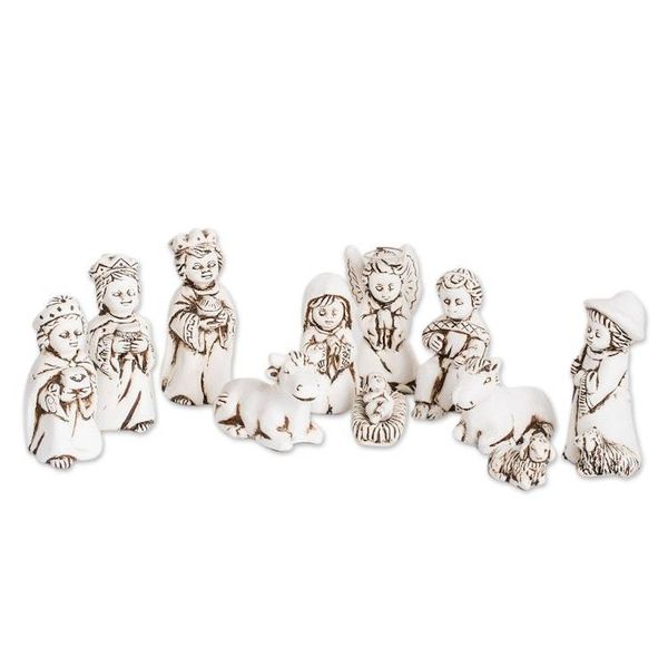 Alternate image for Antique Style White Ceramic Nativity Scene 11 Pieces Antique El Salvador Bethlehem