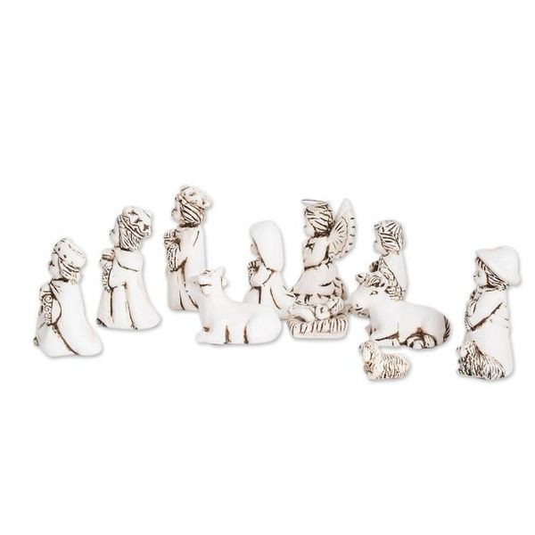 Alternate image for Antique Style White Ceramic Nativity Scene 11 Pieces Antique El Salvador Bethlehem