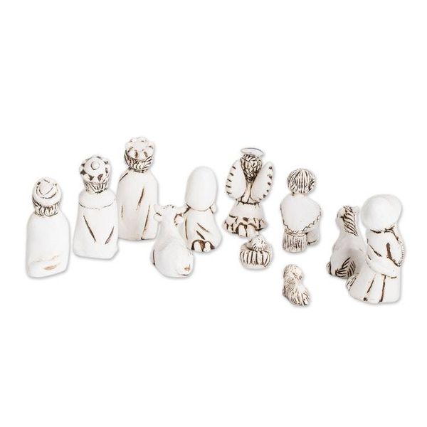 Alternate image for Antique Style White Ceramic Nativity Scene 11 Pieces Antique El Salvador Bethlehem