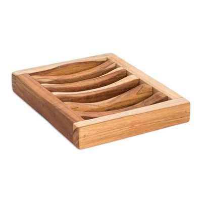 Alternate image for Self-Draining Teak Wood Soap Dish Crafted in Guatemala Harmony