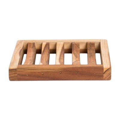 Alternate image for Self-Draining Teak Wood Soap Dish Crafted in Guatemala Harmony