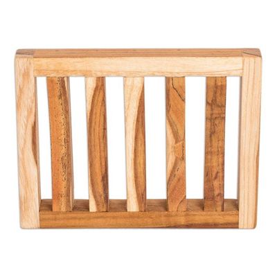 Alternate image for Self-Draining Teak Wood Soap Dish Crafted in Guatemala Harmony