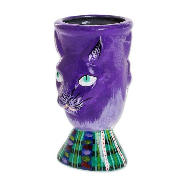 Alternate image for Handmade Purple Ceramic Planter Top Cat in Purple