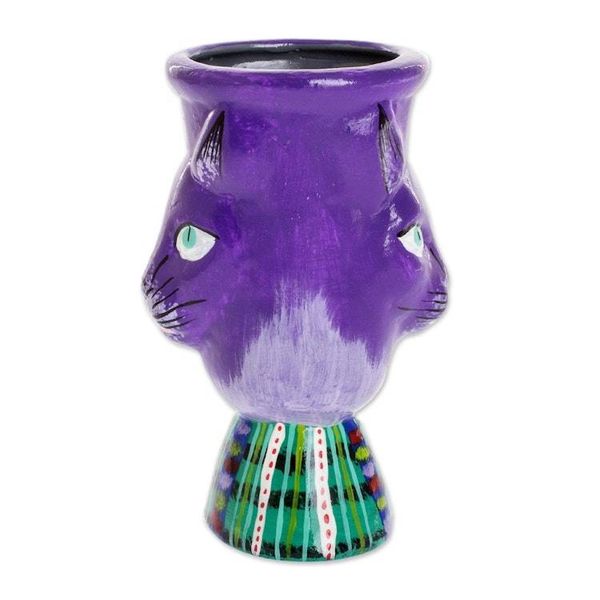 Alternate image for Handmade Purple Ceramic Planter Top Cat in Purple