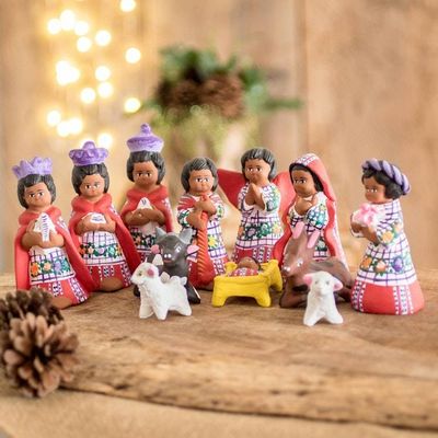 Alternate image for Hand-Painted Cultural Ceramic Nativity Scene from Guatemala Santiago Nativity