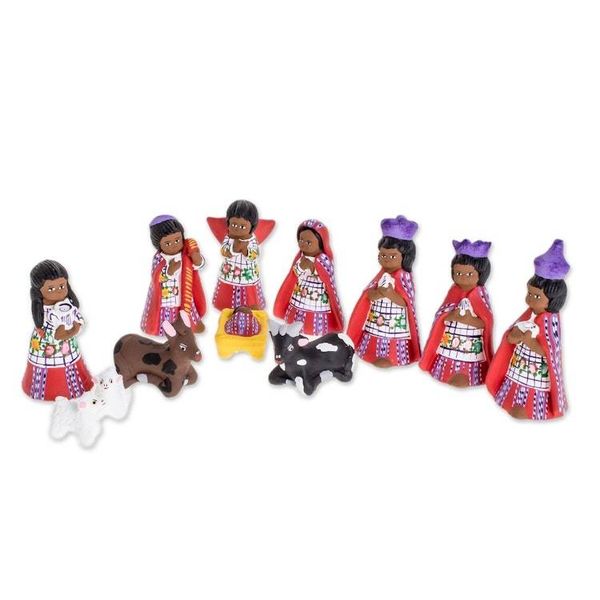 Alternate image for Hand-Painted Cultural Ceramic Nativity Scene from Guatemala Santiago Nativity