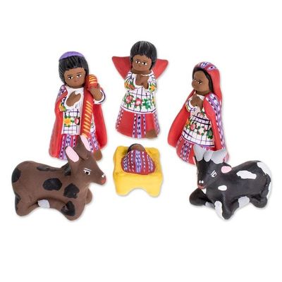 Alternate image for Hand-Painted Cultural Ceramic Nativity Scene from Guatemala Santiago Nativity