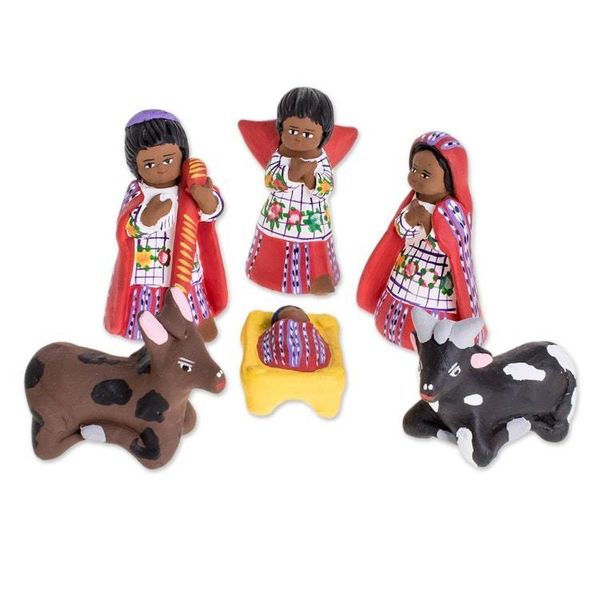 Alternate image for Hand-Painted Cultural Ceramic Nativity Scene from Guatemala Santiago Nativity