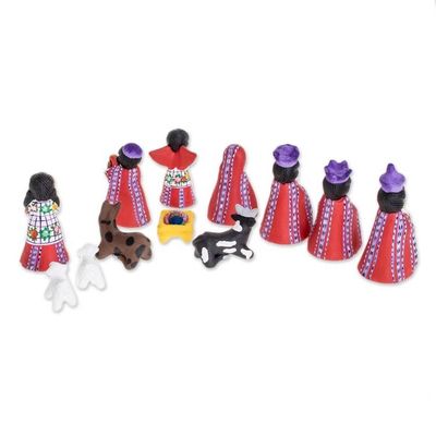 Alternate image for Hand-Painted Cultural Ceramic Nativity Scene from Guatemala Santiago Nativity