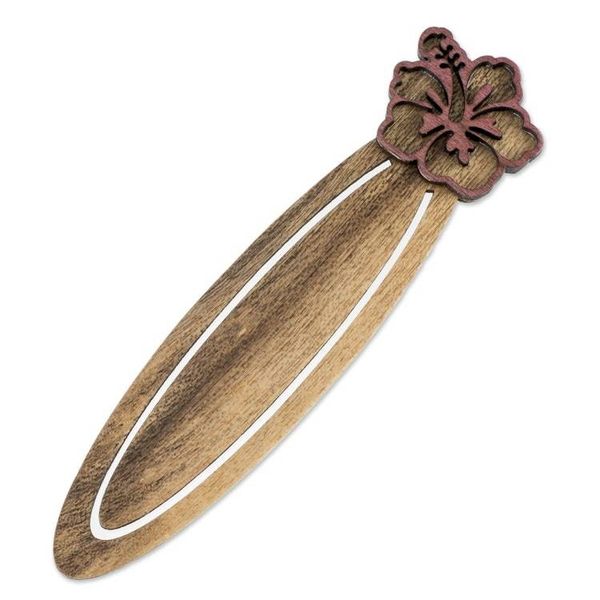 Alternate image for Handcrafted Recycled Teak Hibiscus Theme Bookmark Tropical Hibiscus