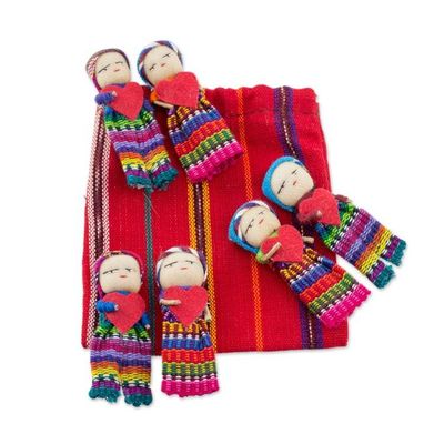 Alternate image for Worry Dolls with 100 Cotton Pouch from Guatemala Set of 6 Joined in Love