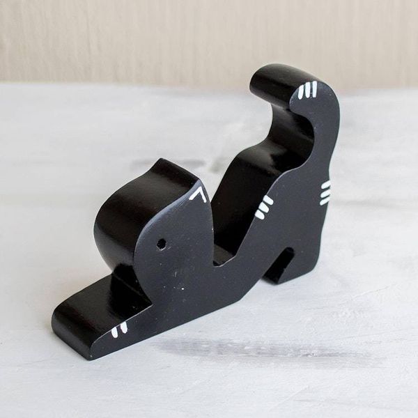 Alternate image for Cat-Shaped Phone Stand in Black Black Cat