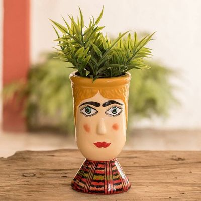 Alternate image for Hand-Painted Warm-Toned Ceramic Flower Pot from Guatemala San Antonios Giant