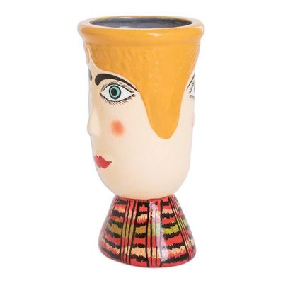 Alternate image for Hand-Painted Warm-Toned Ceramic Flower Pot from Guatemala San Antonios Giant