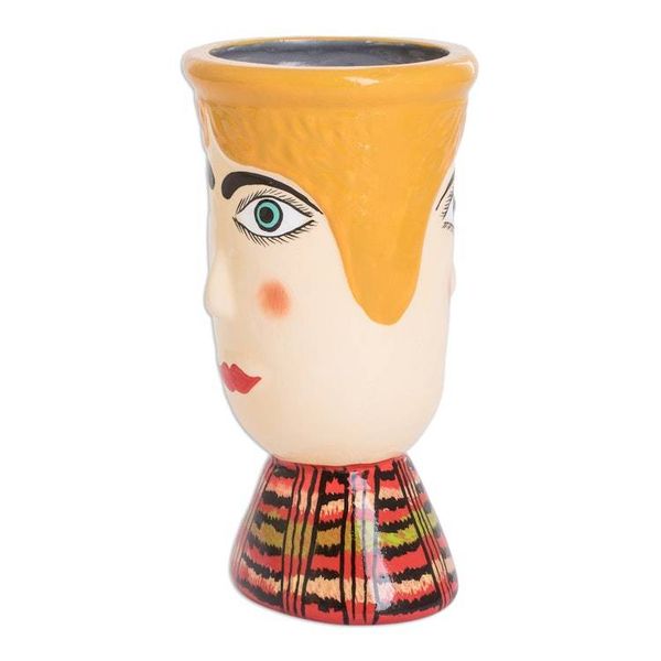 Alternate image for Hand-Painted Warm-Toned Ceramic Flower Pot from Guatemala San Antonios Giant