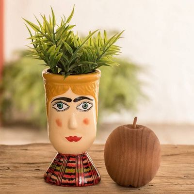 Alternate image for Hand-Painted Warm-Toned Ceramic Flower Pot from Guatemala San Antonios Giant