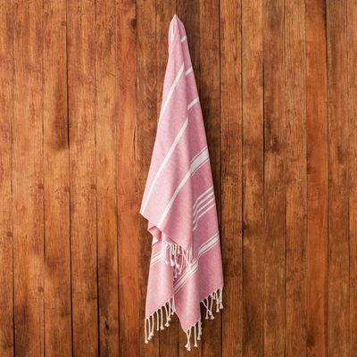 Alternate image for Striped Cotton Beach Towel in Crimson from Guatemala Sweet Relaxation in Crimson