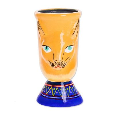Alternate image for Handcrafted Yellow Ceramic Flower Pot Top Cat in Yellow