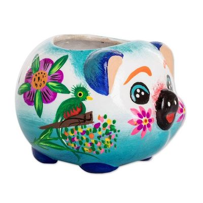 Alternate image for Handpainted Mini Ceramic Pig Flower Pot from Guatemala Herbaceous Piglet