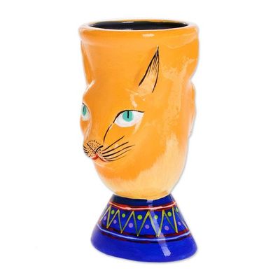 Alternate image for Handcrafted Yellow Ceramic Flower Pot Top Cat in Yellow