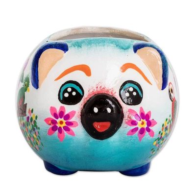 Alternate image for Handpainted Mini Ceramic Pig Flower Pot from Guatemala Herbaceous Piglet