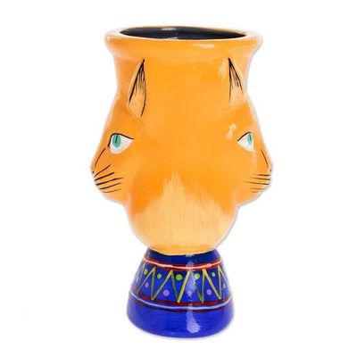 Alternate image for Handcrafted Yellow Ceramic Flower Pot Top Cat in Yellow
