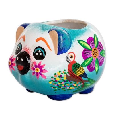 Alternate image for Handpainted Mini Ceramic Pig Flower Pot from Guatemala Herbaceous Piglet