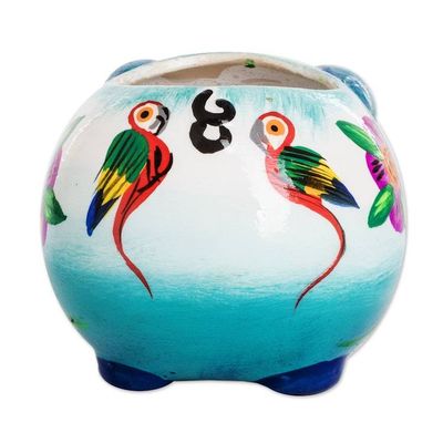 Alternate image for Handpainted Mini Ceramic Pig Flower Pot from Guatemala Herbaceous Piglet