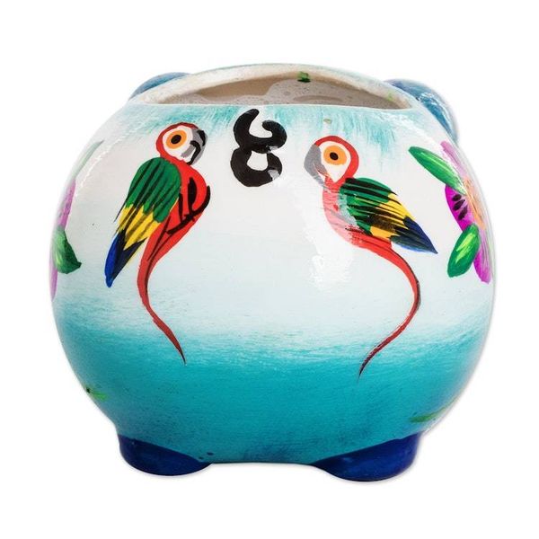 Alternate image for Handpainted Mini Ceramic Pig Flower Pot from Guatemala Herbaceous Piglet