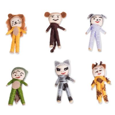 Alternate image for Jungle-Themed Cotton Decorative Worry Dolls Set of 6 Jungle Quitapenas
