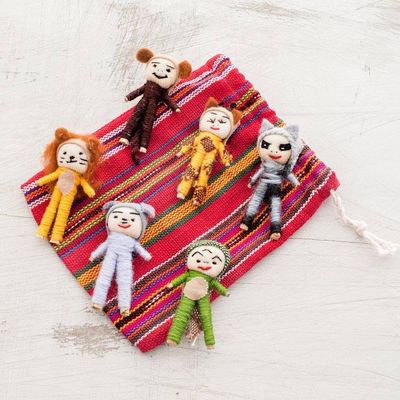 Alternate image for Jungle-Themed Cotton Decorative Worry Dolls Set of 6 Jungle Quitapenas
