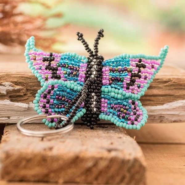 Alternate image for Turquoise and Purple Glass Beaded Butterfly Keychain Sweet Hopes