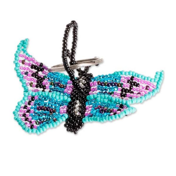 Alternate image for Turquoise and Purple Glass Beaded Butterfly Keychain Sweet Hopes