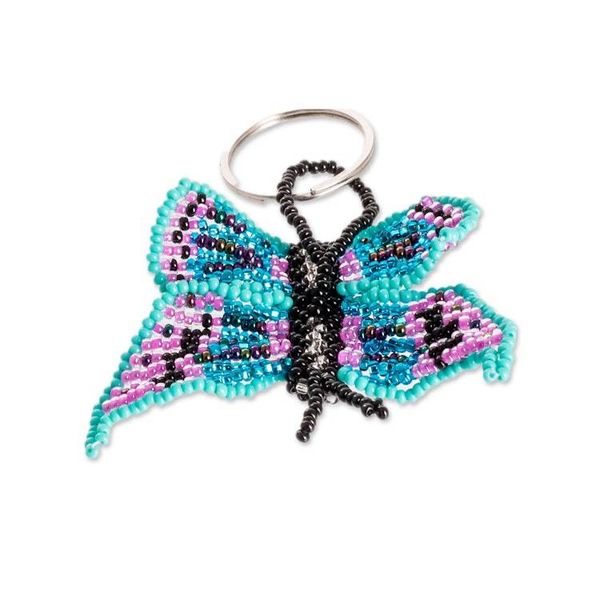 Alternate image for Turquoise and Purple Glass Beaded Butterfly Keychain Sweet Hopes