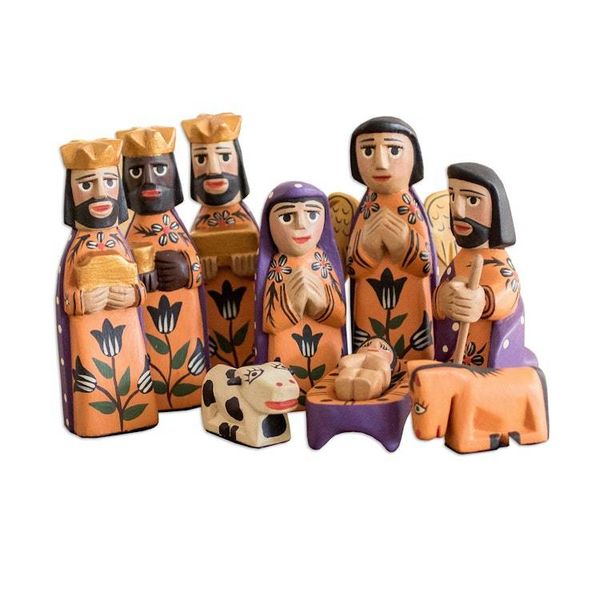 Alternate image for Hand Crafted Nativity Scene Wood Sculpture Set of 10 Angelical