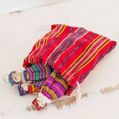 Alternate image for Hand Made Cotton Figurines and Bag Set of 12 Guatemala Worry Doll Dancers