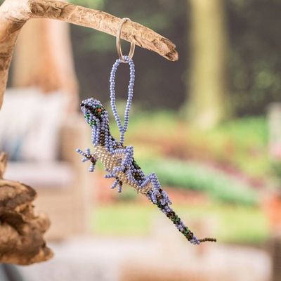 Primary image for Handcrafted Glass Beaded Lizard Keychain in Blue Hues The Wizard Lizard