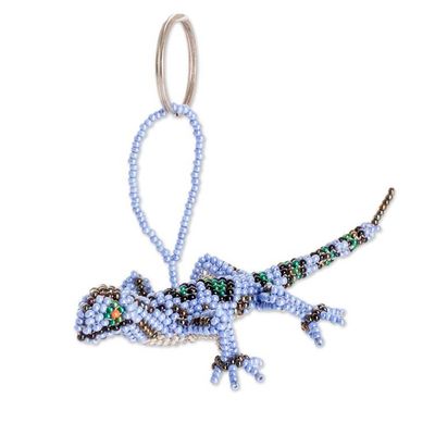 Alternate image for Handcrafted Glass Beaded Lizard Keychain in Blue Hues The Wizard Lizard