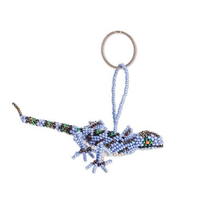 Alternate image for Handcrafted Glass Beaded Lizard Keychain in Blue Hues The Wizard Lizard