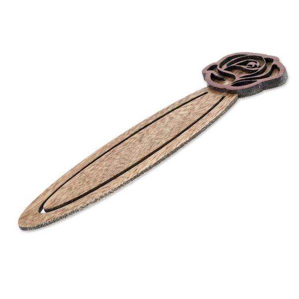Alternate image for Handcrafted Recycled Teak Floral Rose Theme Bookmark Blossoming Rose